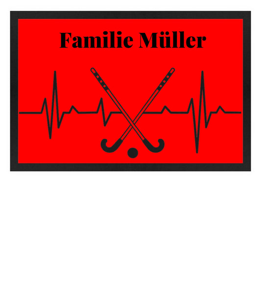 Fußmatte personalisierbar - Hockeyherzschlag schwarz
