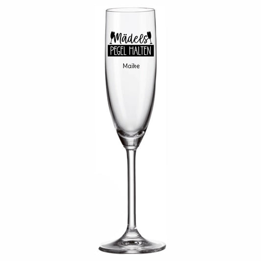 Sektglas graviert personalisierbar - Mädels Pegel halten, weitere Produktansicht