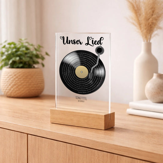 Personalisierter Acrylaufsteller Schallplatte aus Acrylglas, weitere Produktansicht