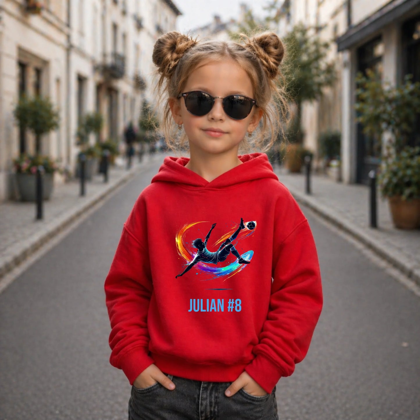 FamilySurprise-Kinder-Hoodie-vorne-mädchen-rot