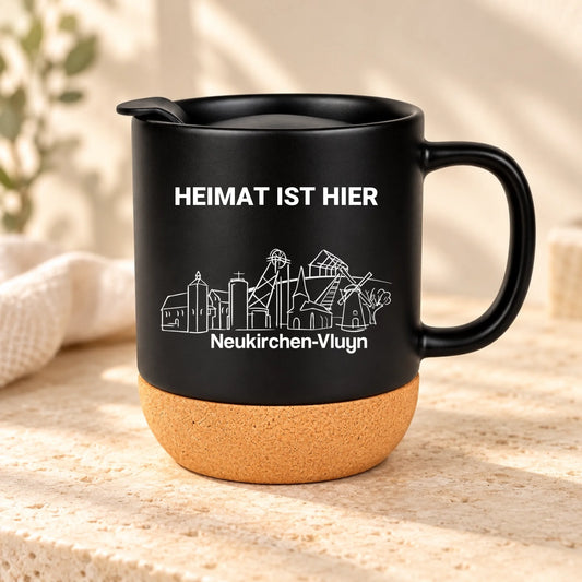 FamilySurprise_Mattschwarzer Becher mit Korkboden