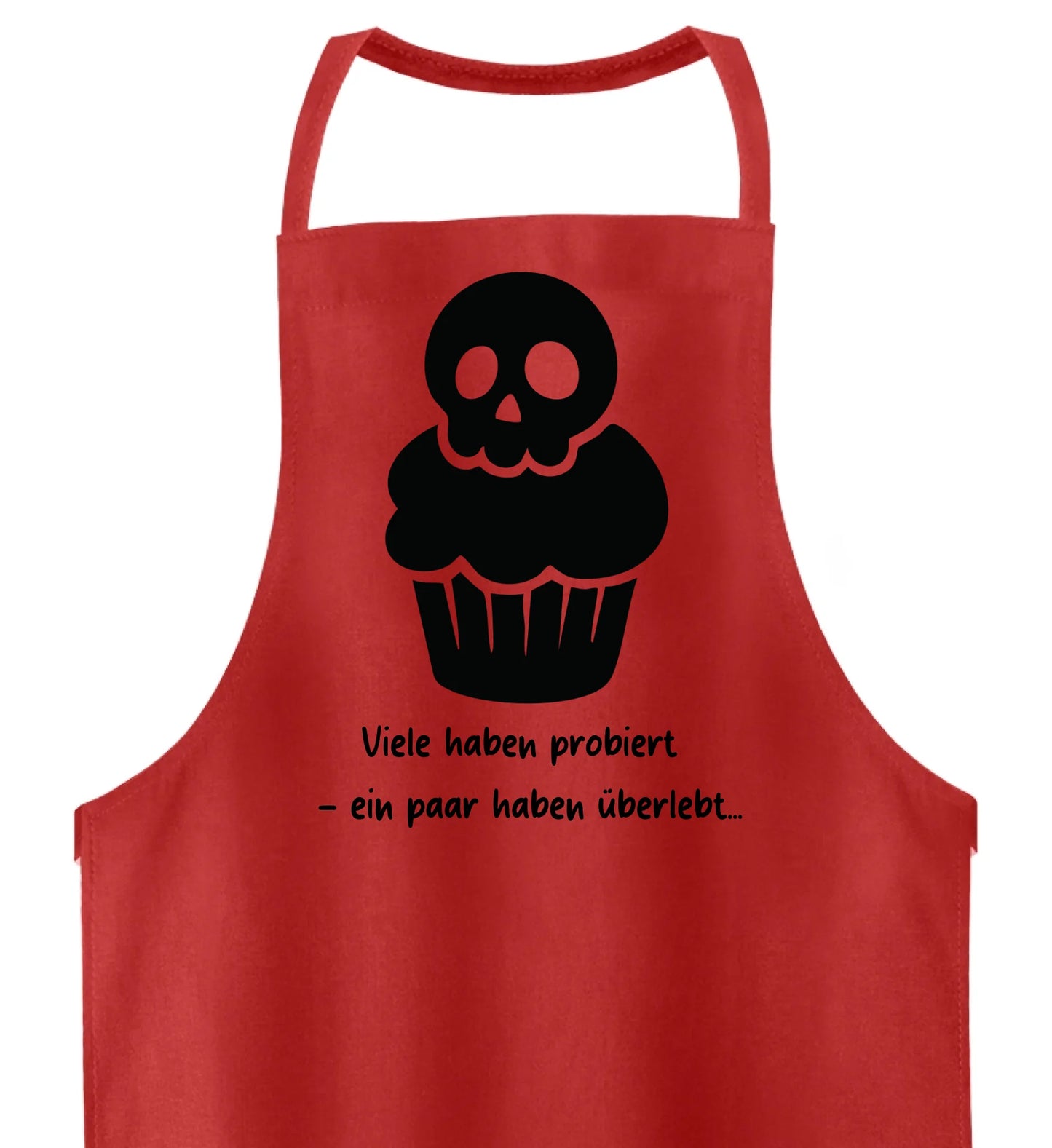 schürze rot mit muffin und dem Spruch iele haben probiert - en paar haben überlebt