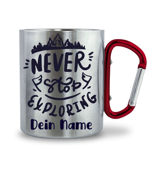 Karabiner-Tasse personalisierbar- never stop exploring