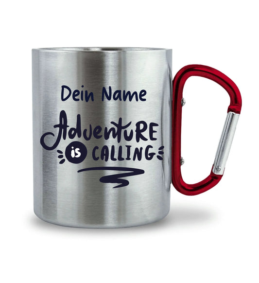Karabiner-Tasse  personalisierbar - Adventure is calling
