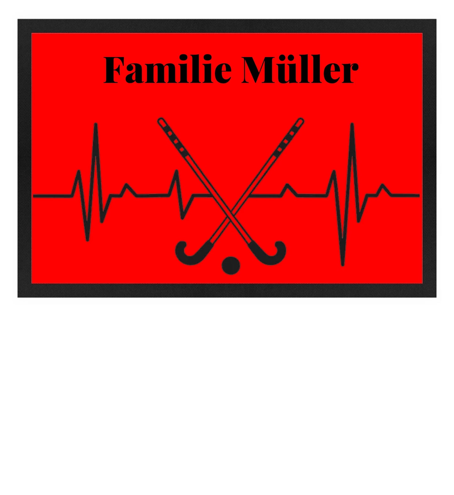 Fußmatte personalisierbar - Hockeyherzschlag schwarz