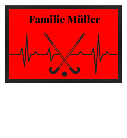 Fußmatte personalisierbar - Hockeyherzschlag schwarz