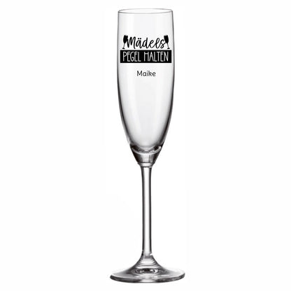 Sektglas graviert personalisierbar - Mädels Pegel halten, weitere Produktansicht