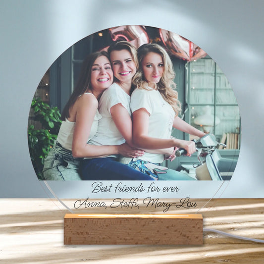 LED Lampe rund personalisierbar - mit Foto und Wunschtext aus Acrylglas