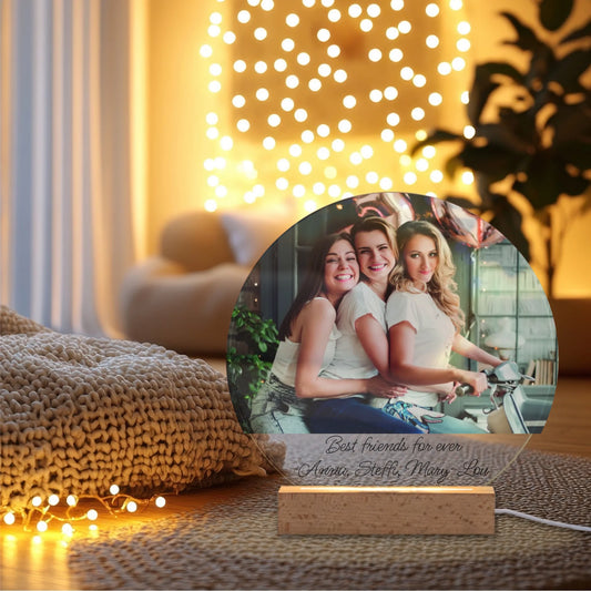 LED Lampe rund personalisierbar - mit Foto und Wunschtext aus Acrylglas, weitere Produktansicht