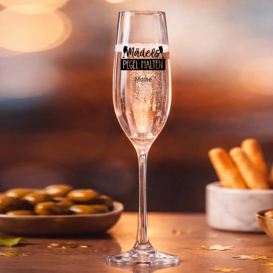 Sektglas graviert personalisierbar - Mädels Pegel halten in Glas