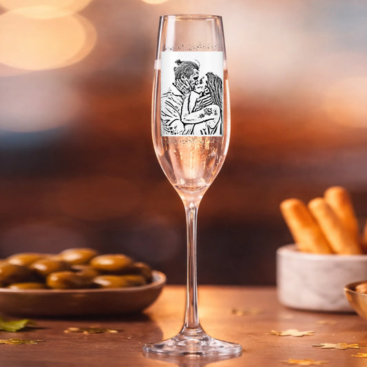 Sektglas graviert personalisierbar - mit Foto in Glas
