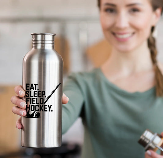 Edelstahl Trinkflasche - eat. sleep. field hockey. aus Emaille