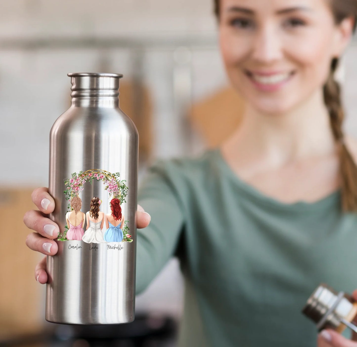 Edelstahl Trinkflasche personalisierbar - Brautjungfern aus Emaille