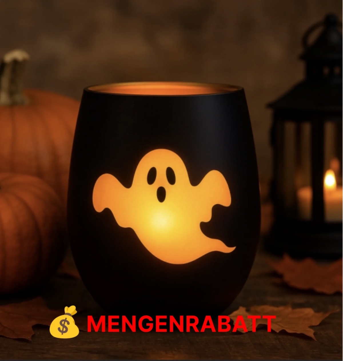 Windlicht Halloween Gespenst mit gelasertem Motiv