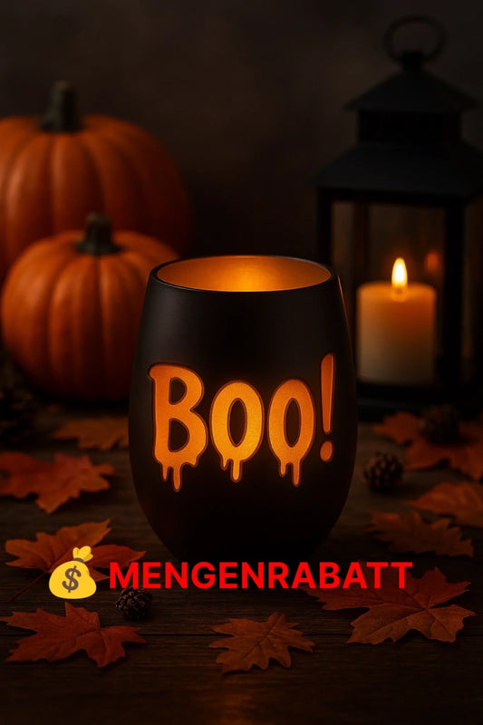Windlicht Halloween Boo! mit gelasertem Motiv