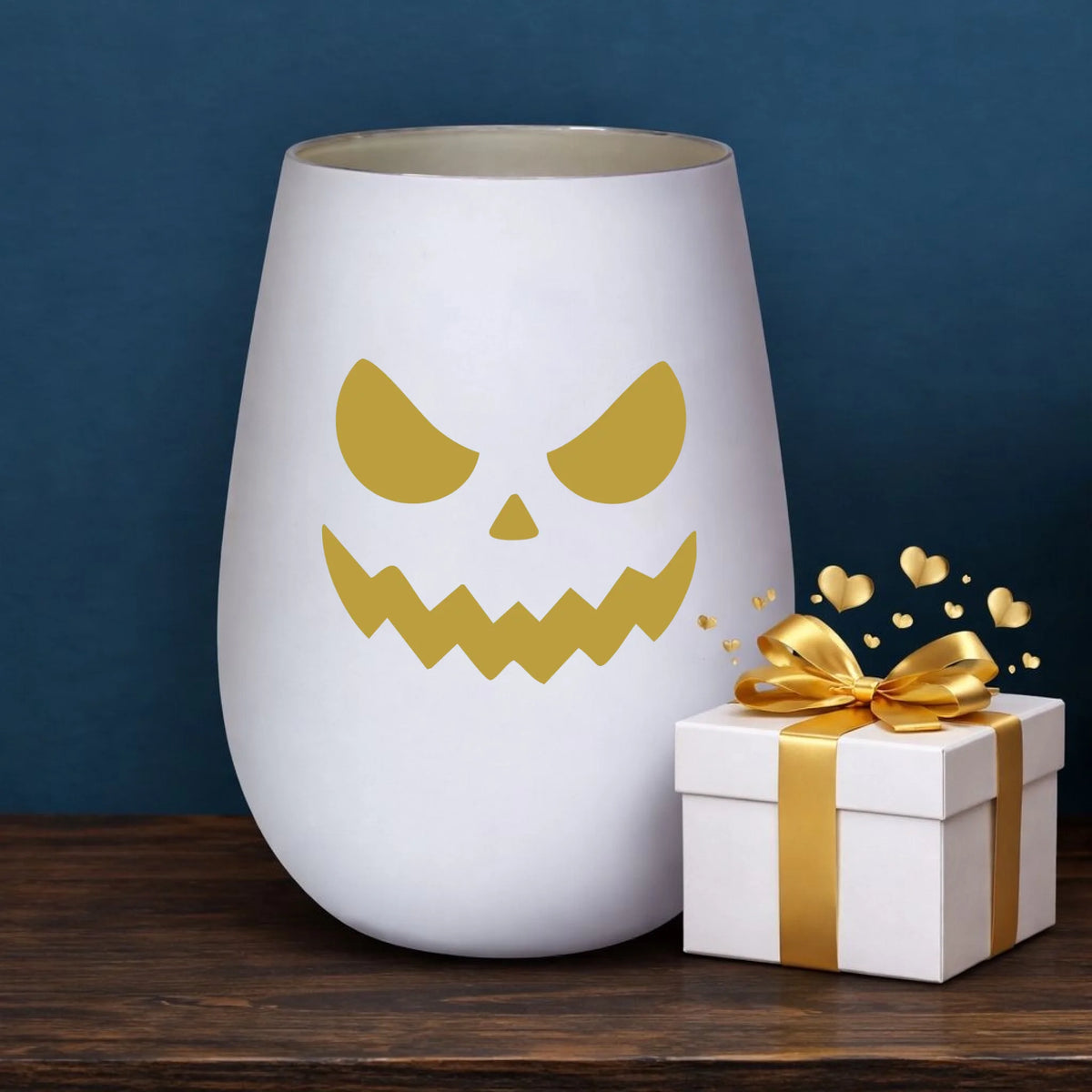 Windlicht Halloween Gesicht mit gelasertem Motiv, weitere Produktansicht