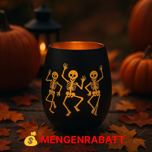 Windlicht Halloween Skelett mit gelasertem Motiv