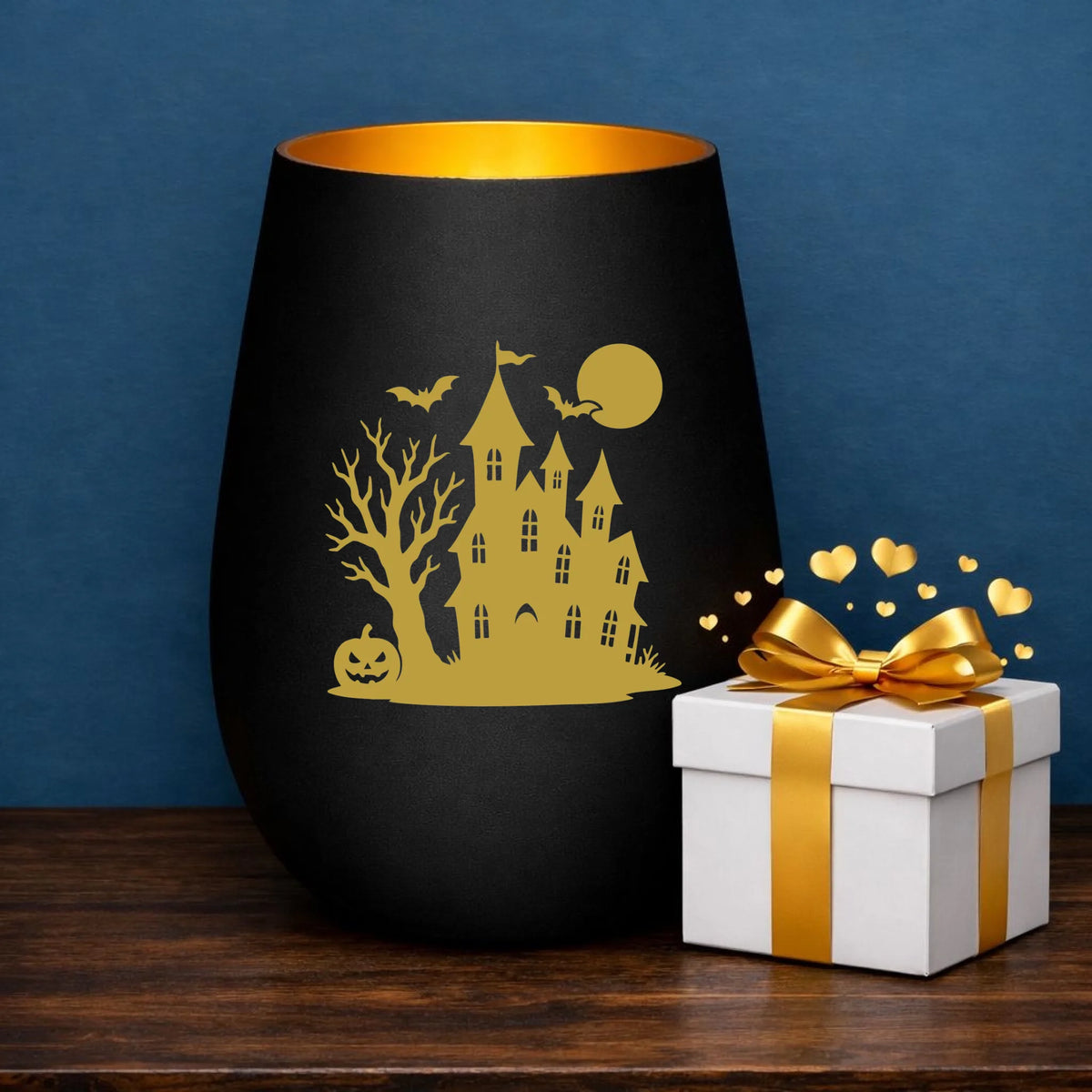 Windlicht Halloween Haus mit gelasertem Motiv, zusätzliche Produktansicht