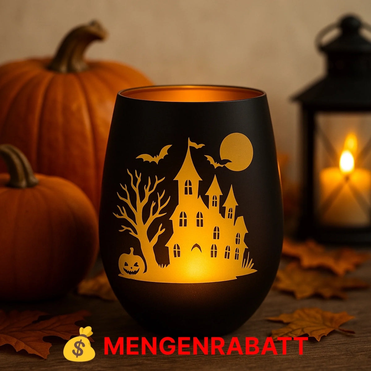 Windlicht Halloween Haus mit gelasertem Motiv