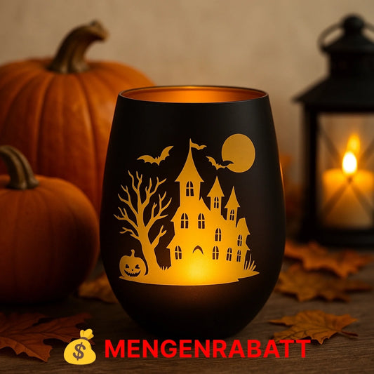 Windlicht Halloween Haus mit gelasertem Motiv