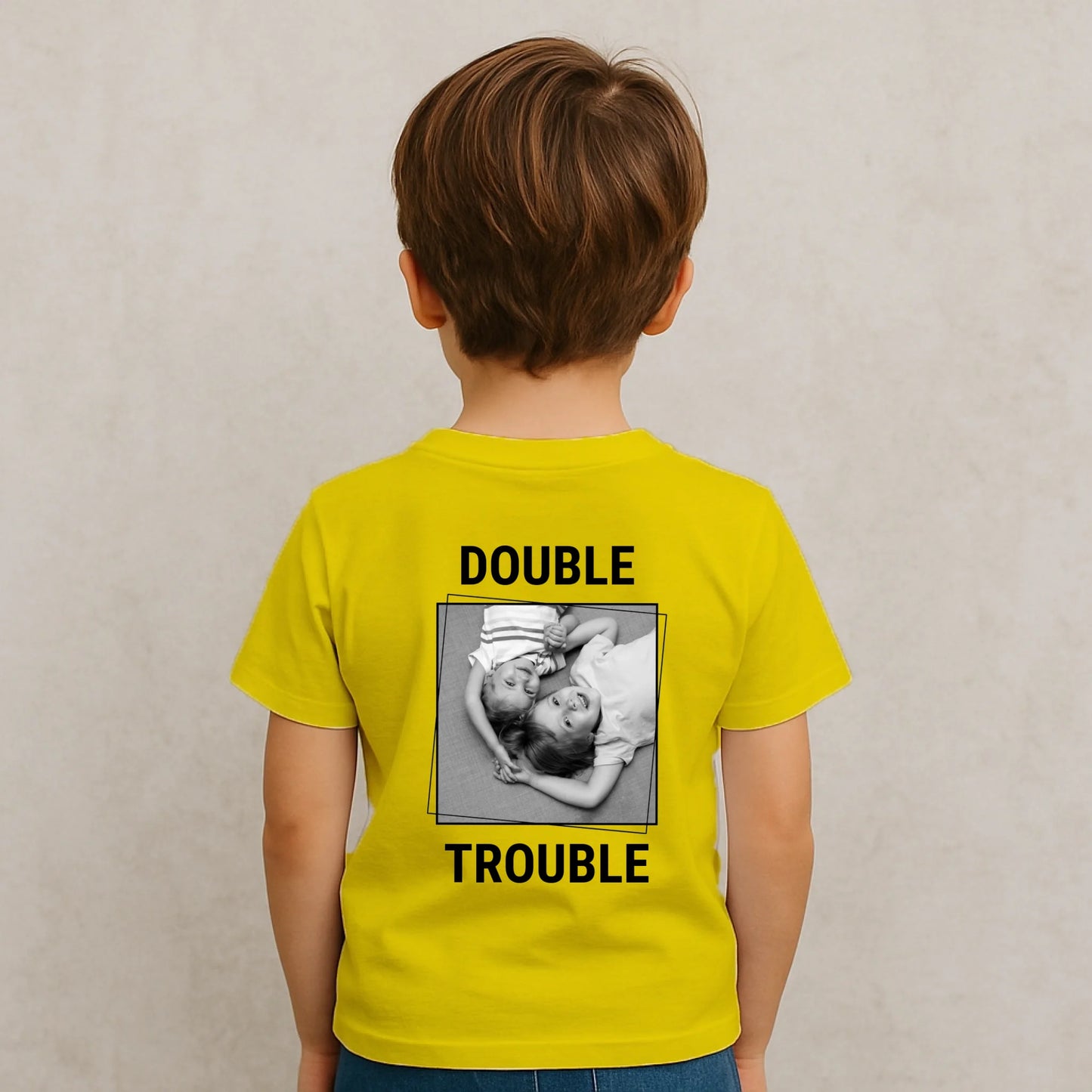 Personalisiertes Kinder-T-Shirt - Double oder Triple Trouble aus Baumwolle, Ansicht des Produkts