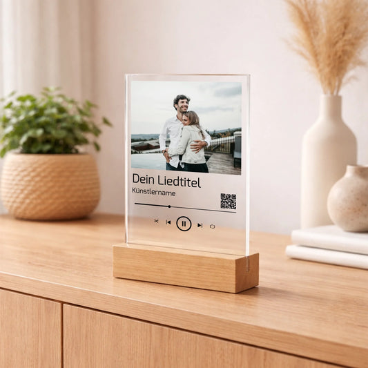 Personalisierter Acrylaufsteller Euer Lied auf Spotify mit QR-Code aus Acrylglas, weitere Produktansicht
