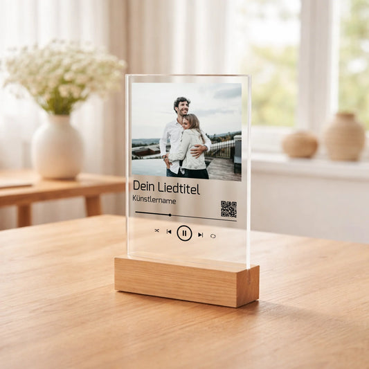 Personalisierter Acrylaufsteller Euer Lied auf Spotify mit QR-Code aus Acrylglas