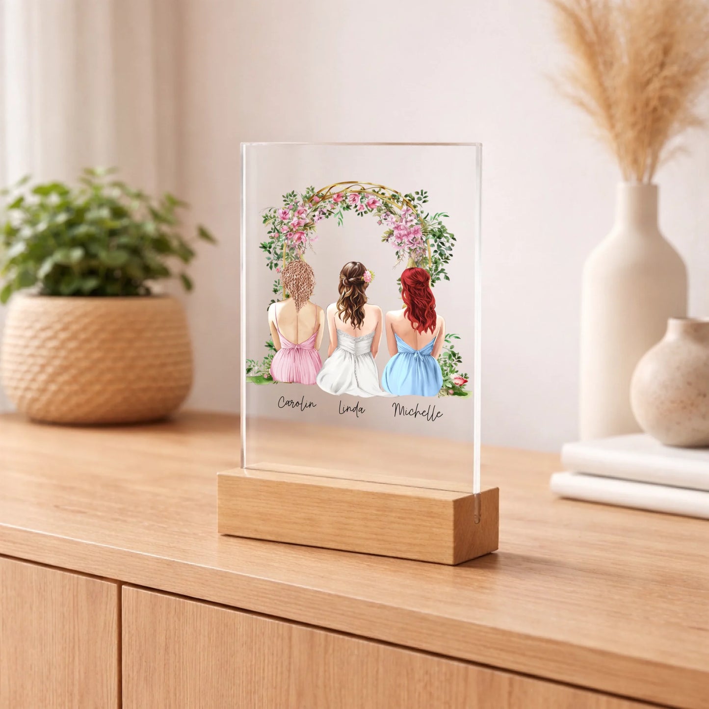 Personalisierter Acrylaufsteller Brautjungfern aus Acrylglas, alternative Produktansicht