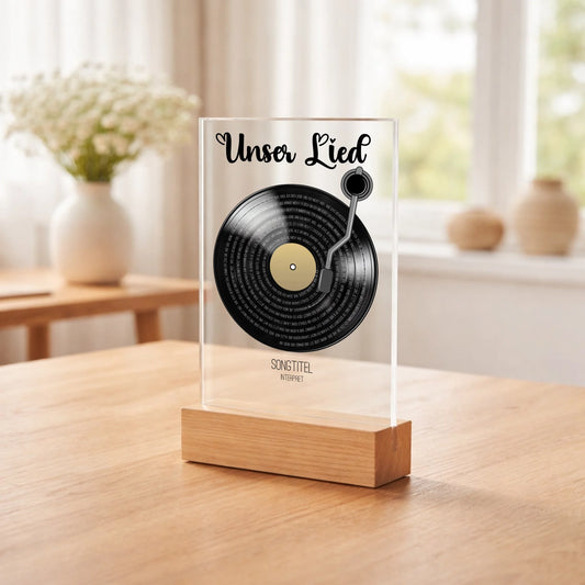 Personalisierter Acrylaufsteller Schallplatte aus Acrylglas