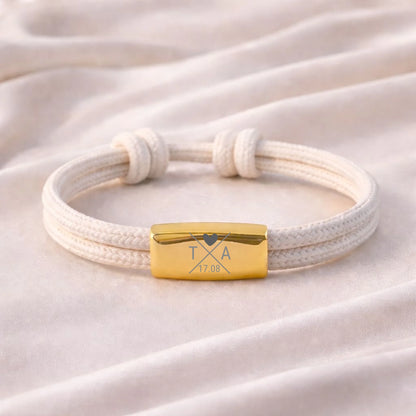 Personalisierbares Armband mit Initialen und Datum aus Segeltau, weitere Produktansicht