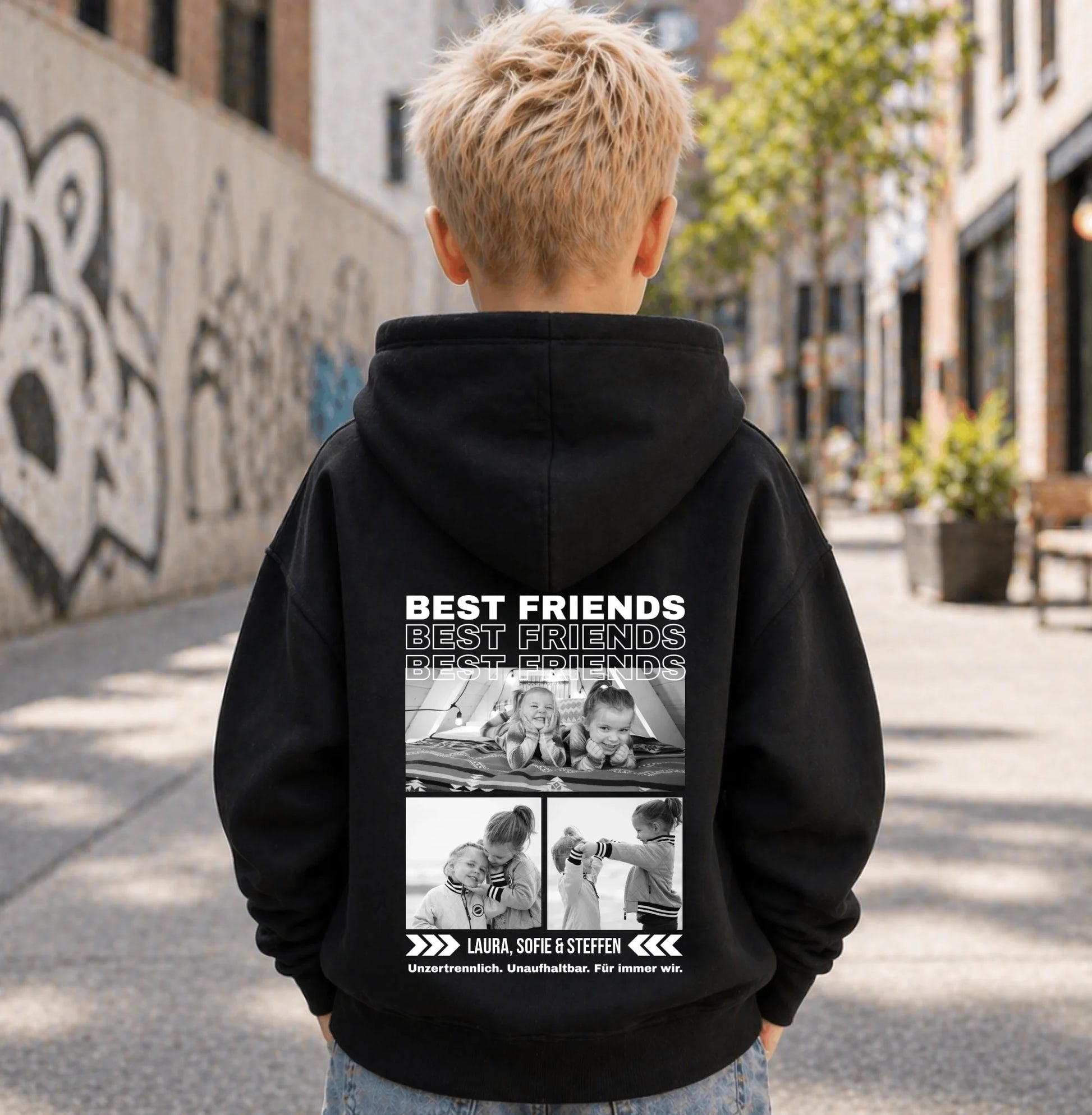 FamilySurprise-Kinderhoodie- junge-hinten-schwarz