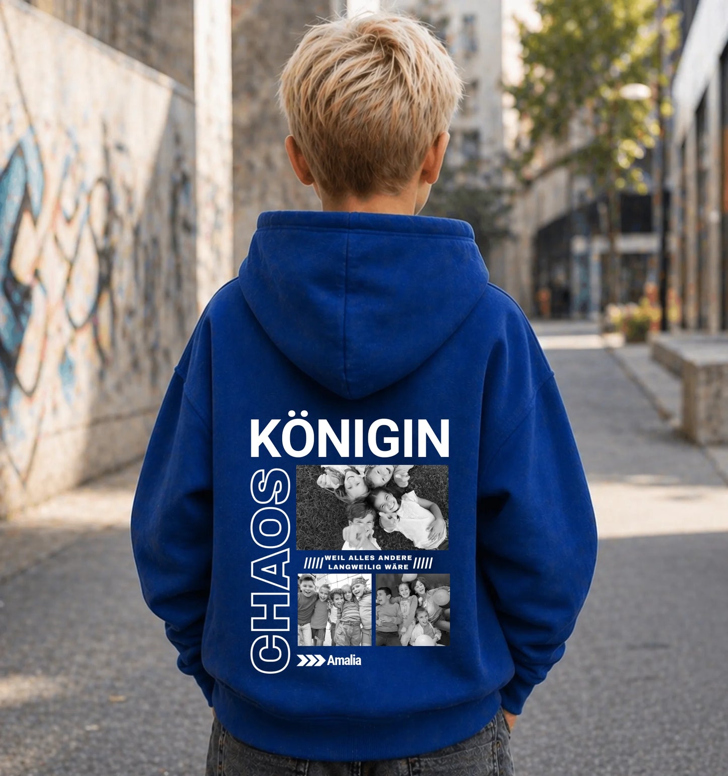 FamilySurprise-Kinderhoodie- junge-hinten-blau
