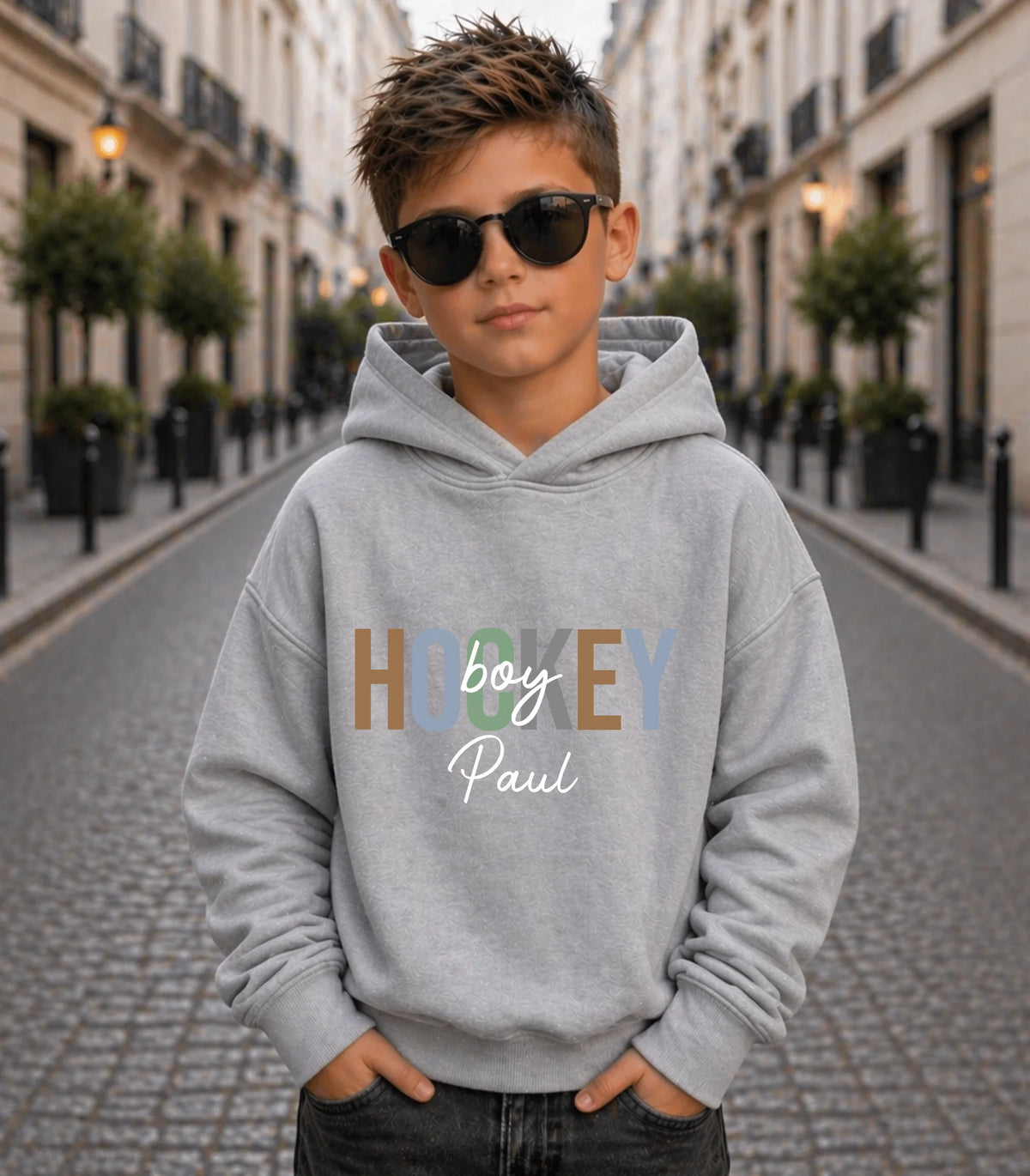 FamilySurprise-Kinder-Hoodie-vorne-junge-grau