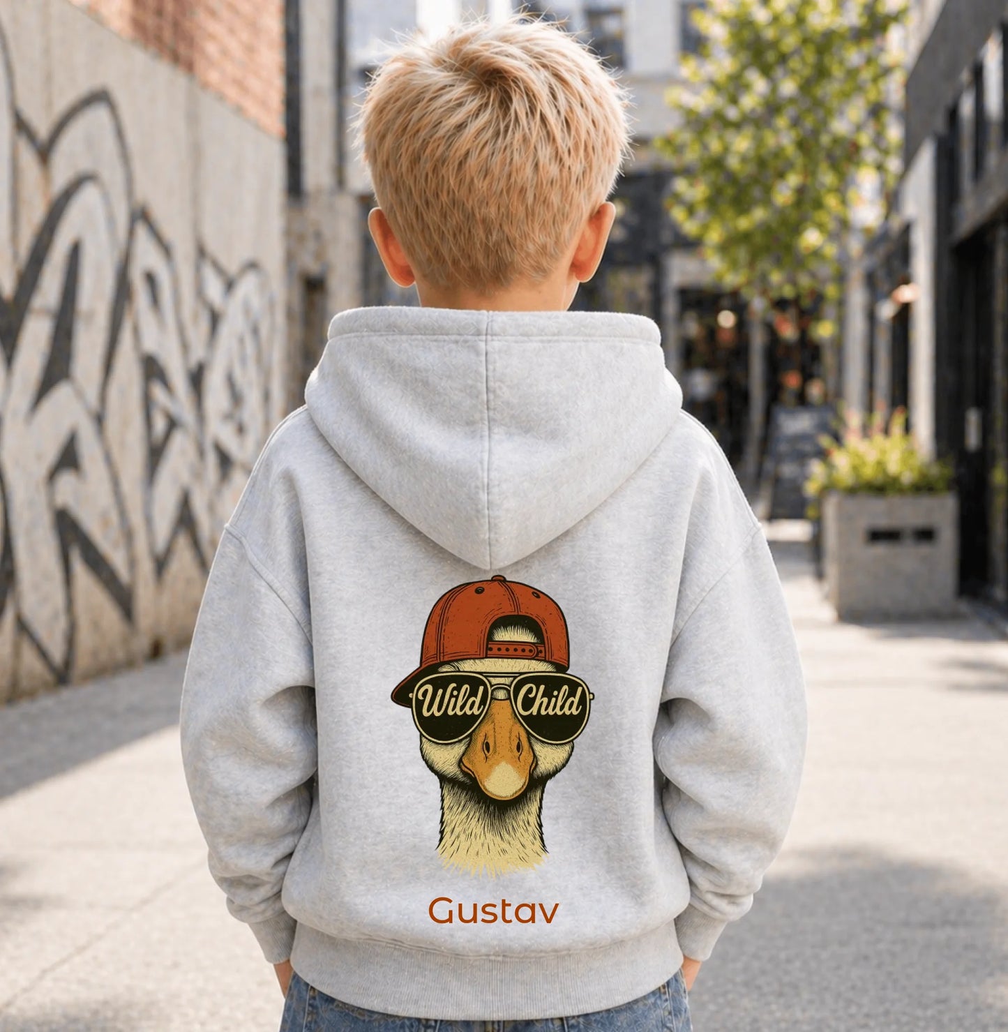 FamilySurprise-Kinderhoodie- junge-hinten-grau
