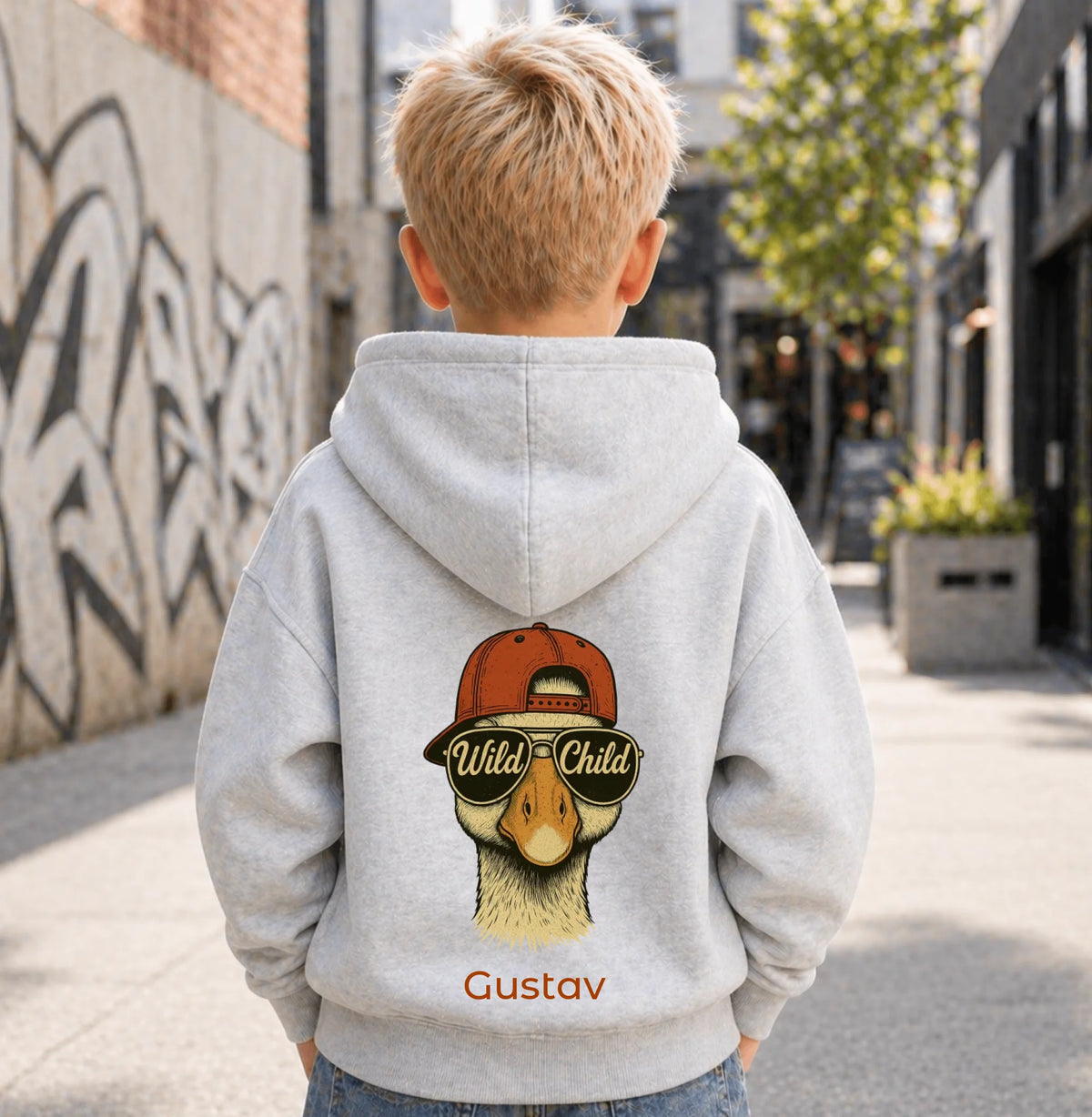 FamilySurprise-Kinderhoodie- junge-hinten-grau