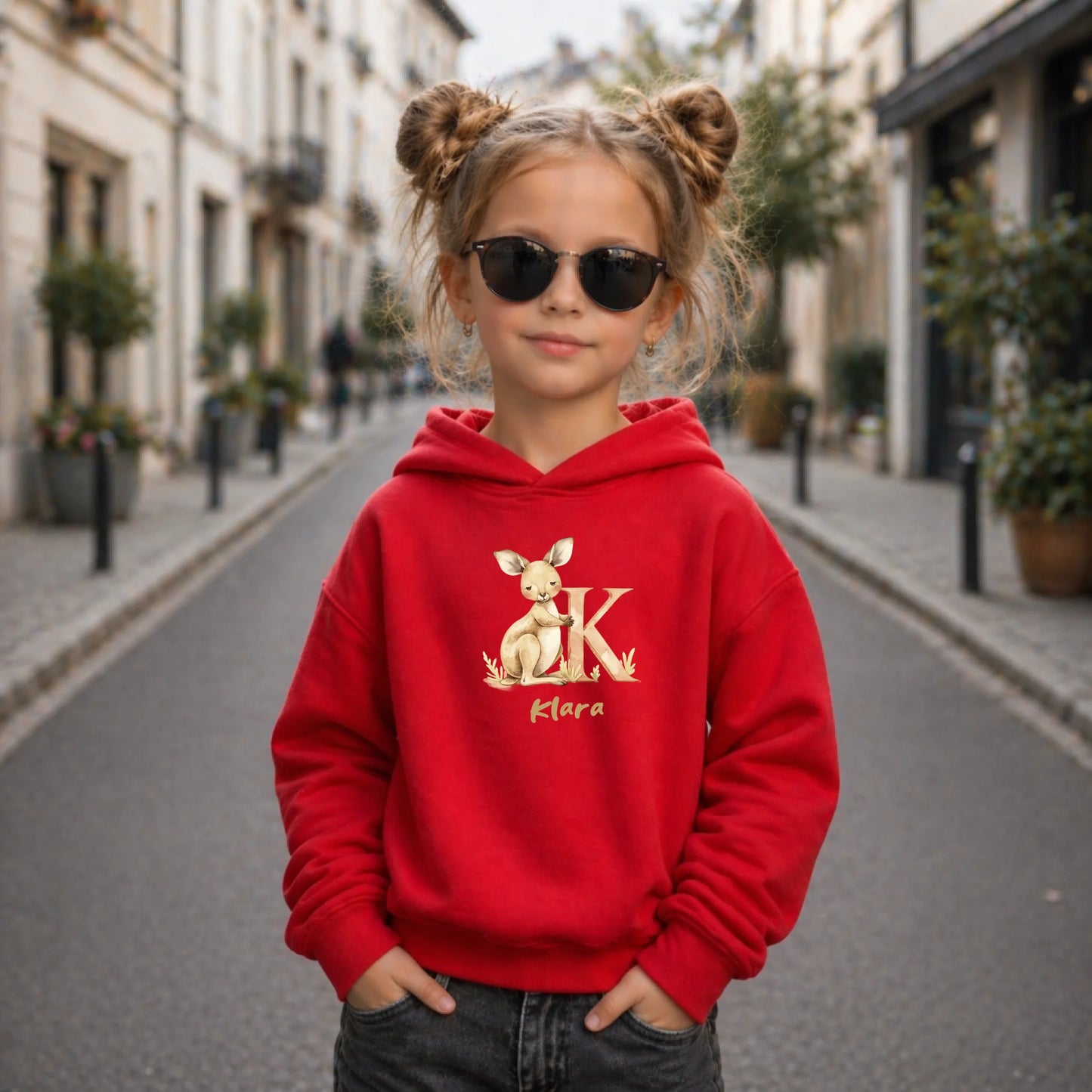 FamilySurprise-Kinder-Hoodie-vorne-mädchen-rot