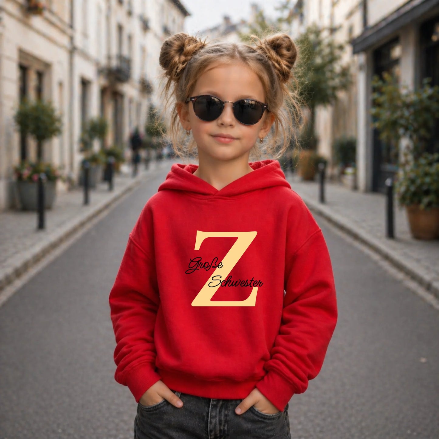 FamilySurprise-Kinder-Hoodie-vorne-mädchen-rot