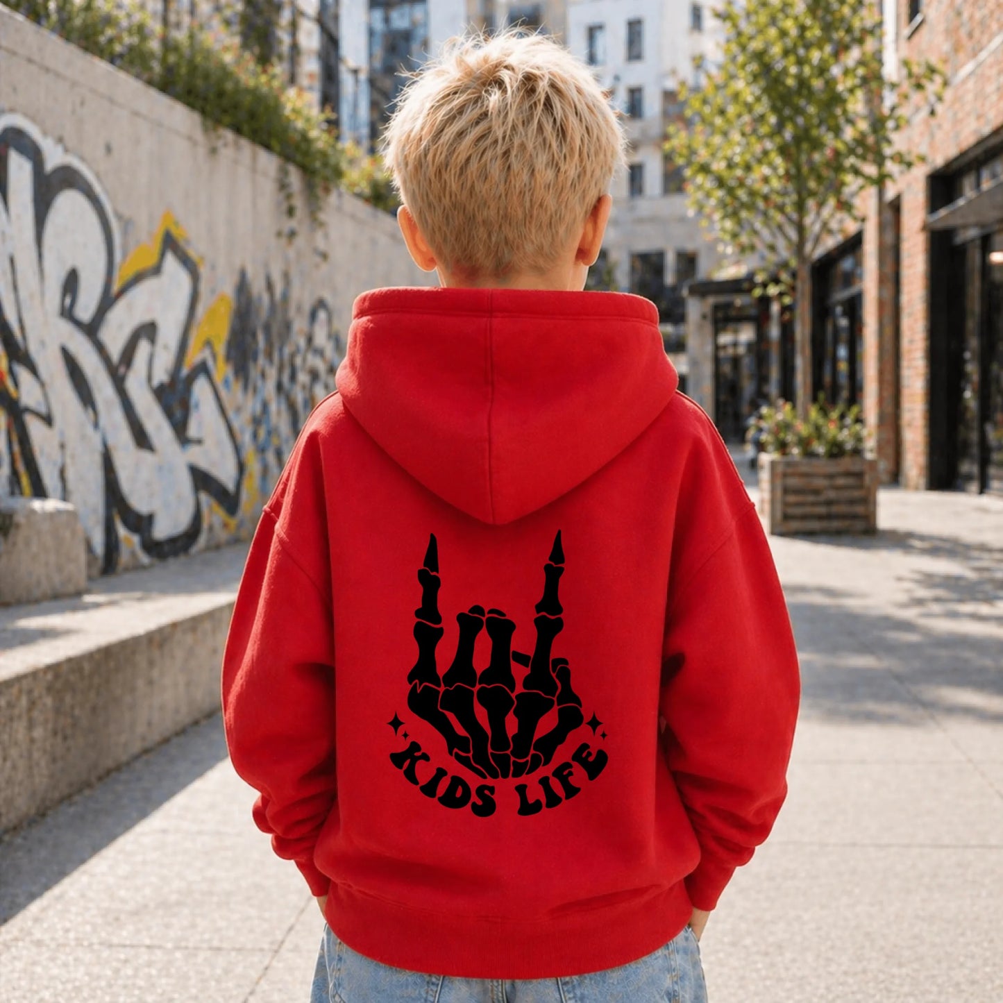 FamilySurprise-Kinderhoodie- junge-hinten-rot
