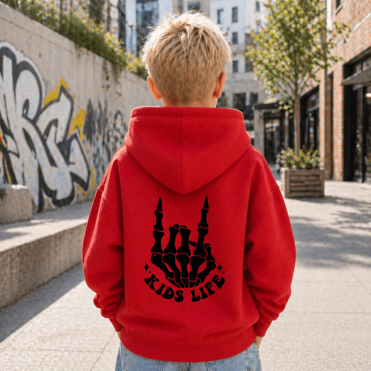 FamilySurprise-Kinderhoodie- junge-hinten-rot