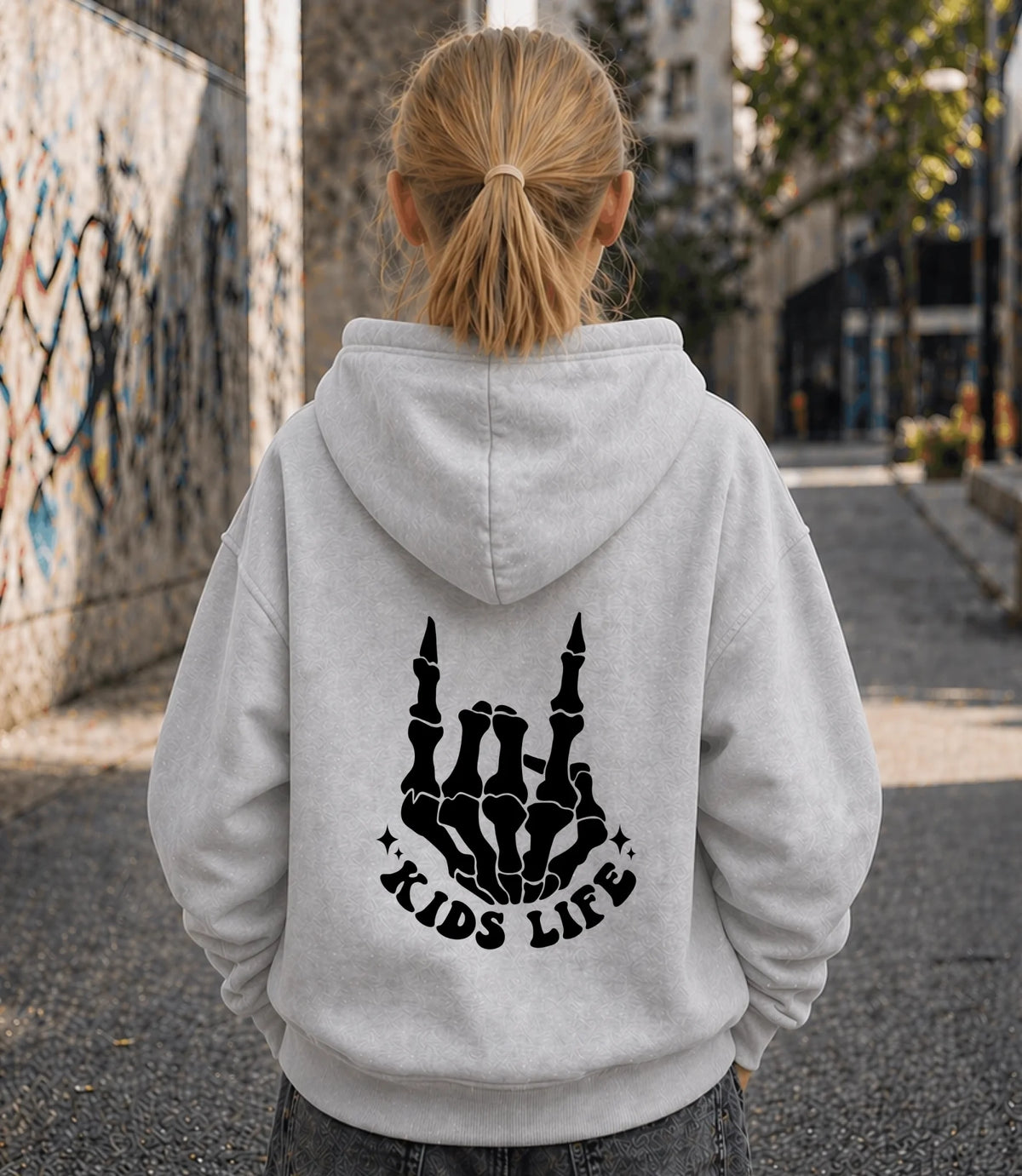 FamilySurprise-Kinderhoodie- mädchen-hinten-grau