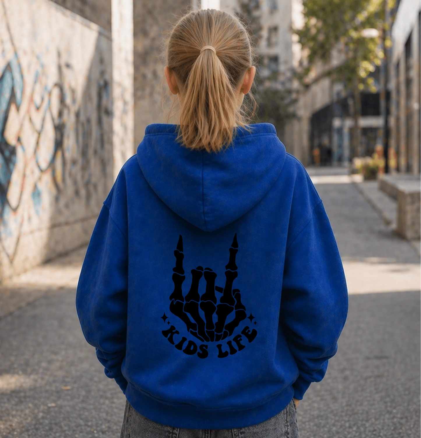 FamilySurprise-Kinderhoodie- mädchen-hinten-blau