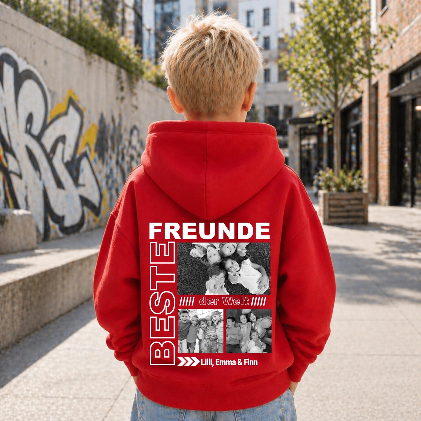 FamilySurprise-Kinderhoodie- junge-hinten-rot