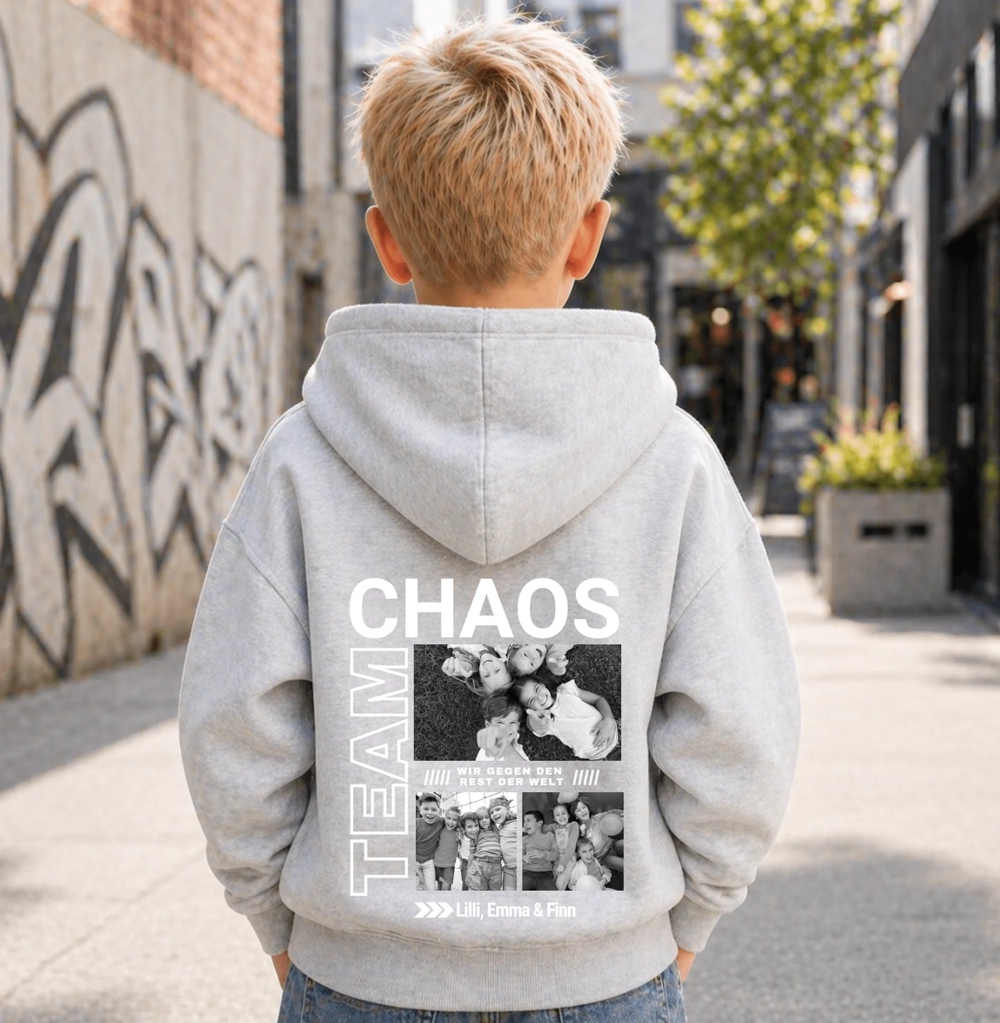FamilySurprise-Kinderhoodie- junge-hinten-grau