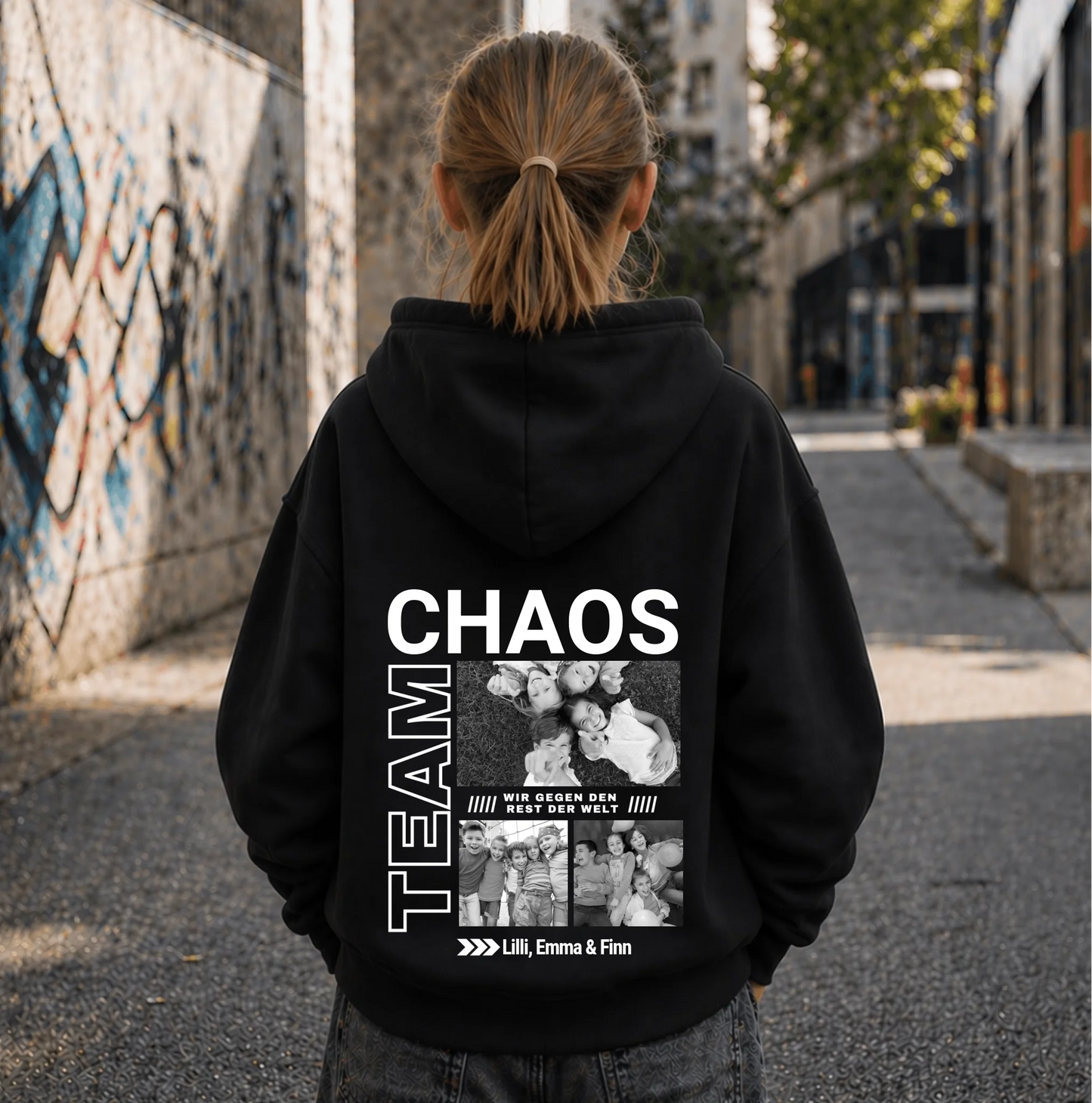 FamilySurprise-Kinderhoodie- mädchen-hinten-schwarz