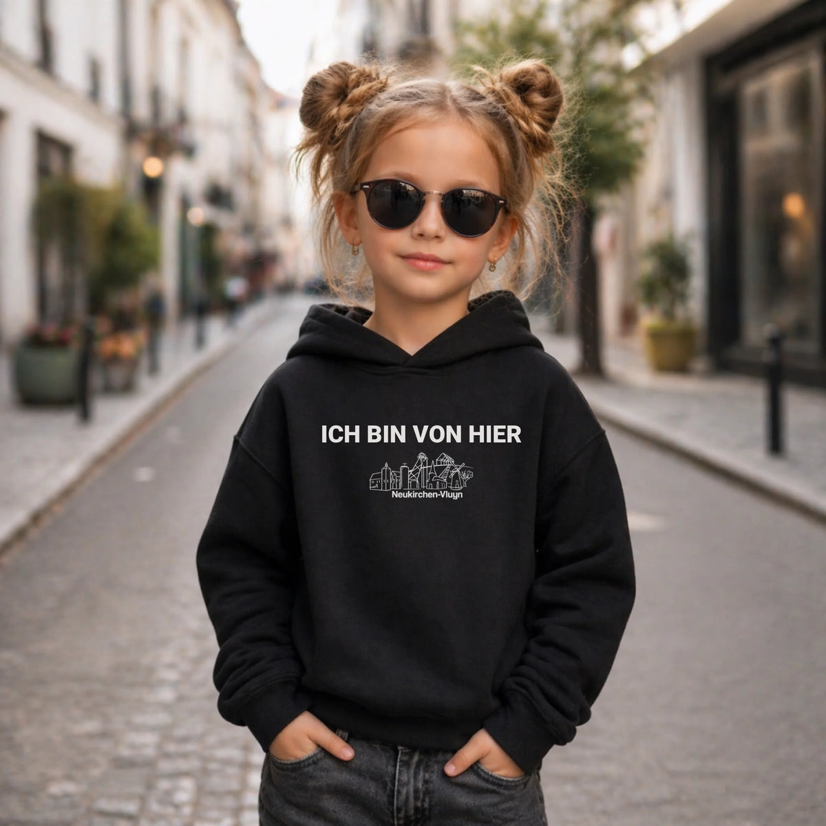 FamilySurprise-Kinder-Hoodie-vorne-mädchen-schwarz
