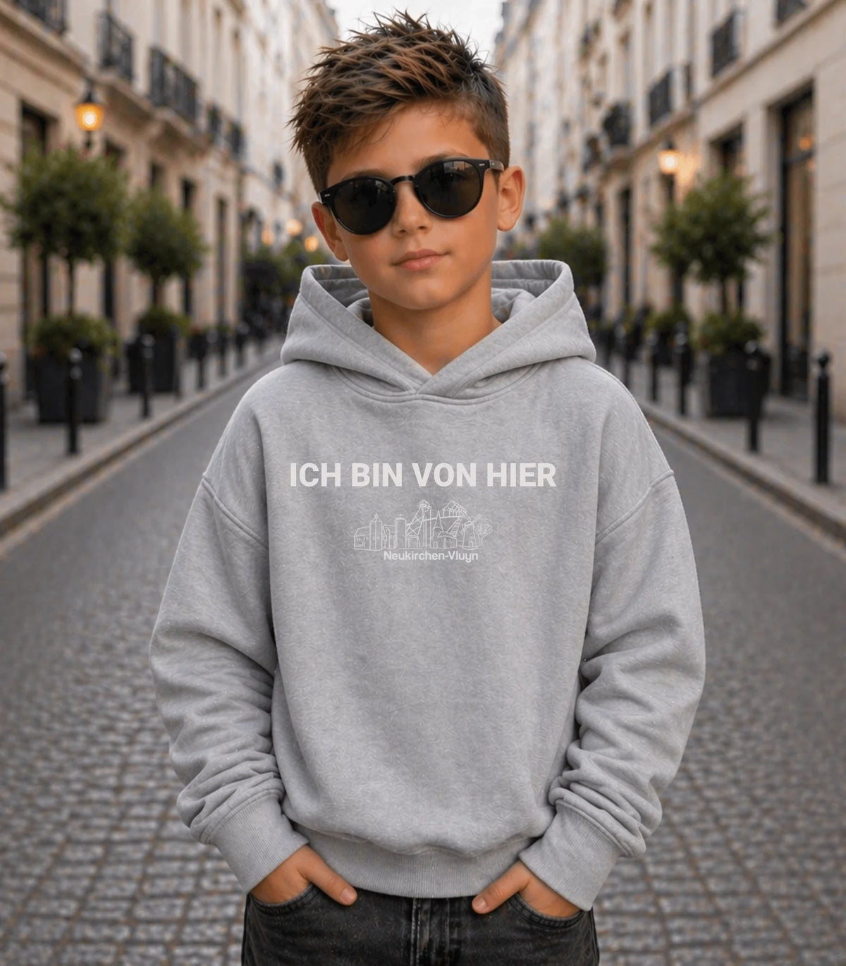 FamilySurprise-Kinder-Hoodie-vorne-junge-grau