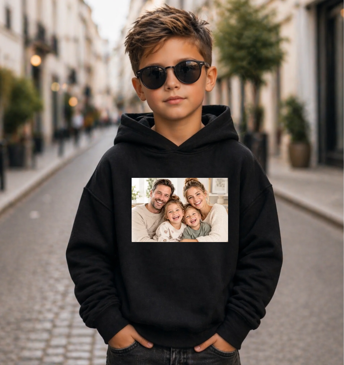 FamilySurprise-Kinder-Hoodie-vorne-junge-schwarz