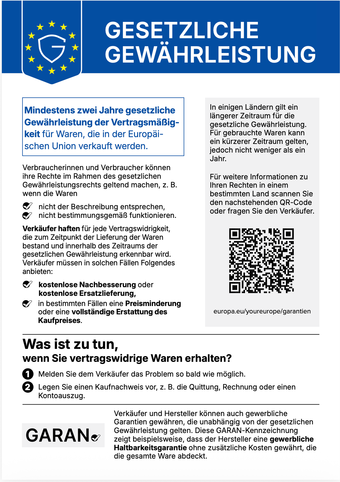 Informationen zur Gewährleistung