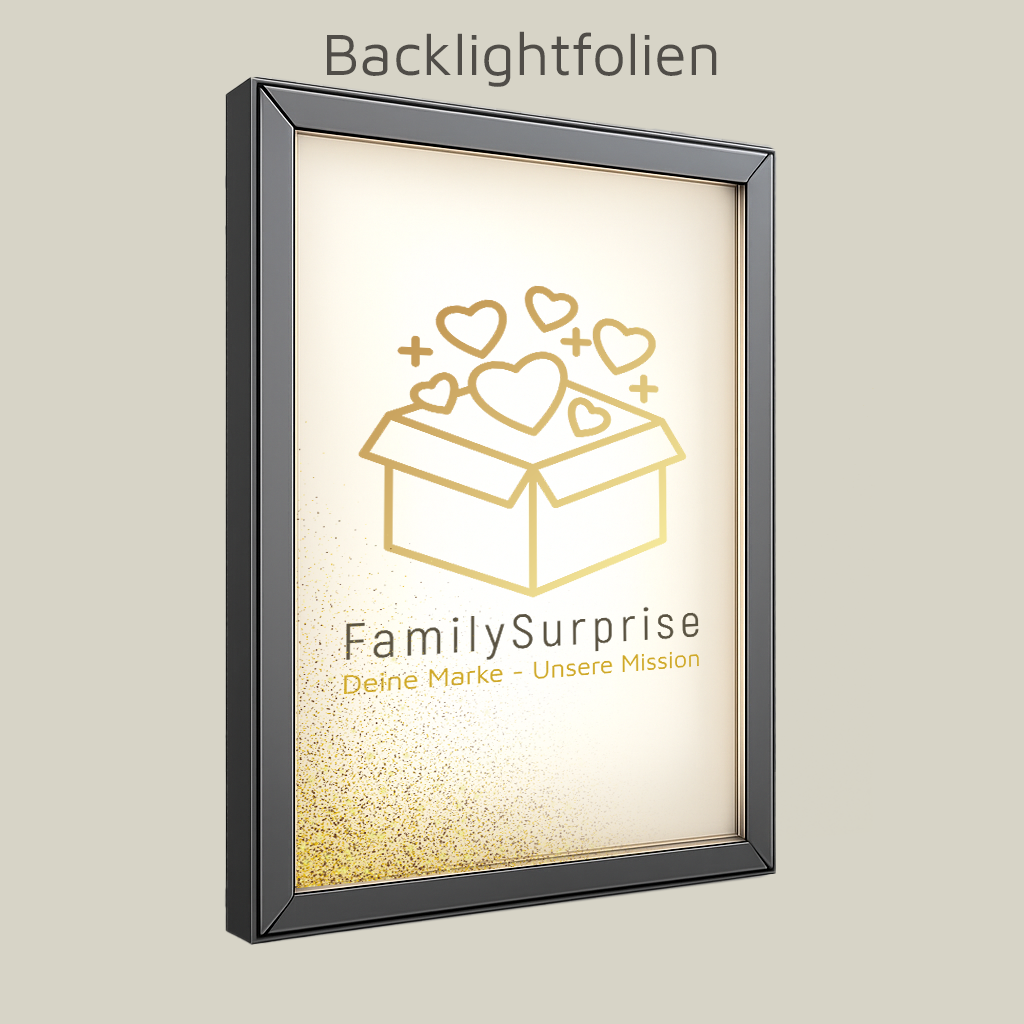 Leuchtkasten mit einer Backlightfolie im FamilySurprise-Design.